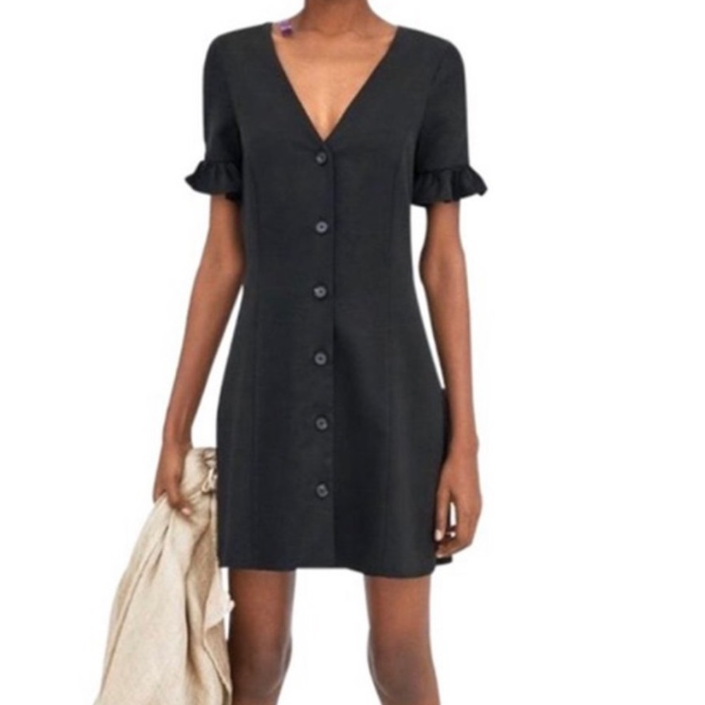 Zara black mini dress with frill sleeves